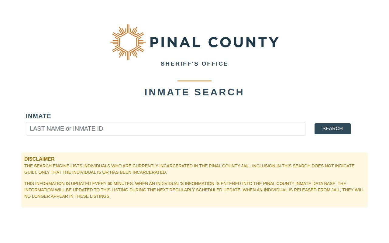Pinal County recent arrests current-custody inmate search screen