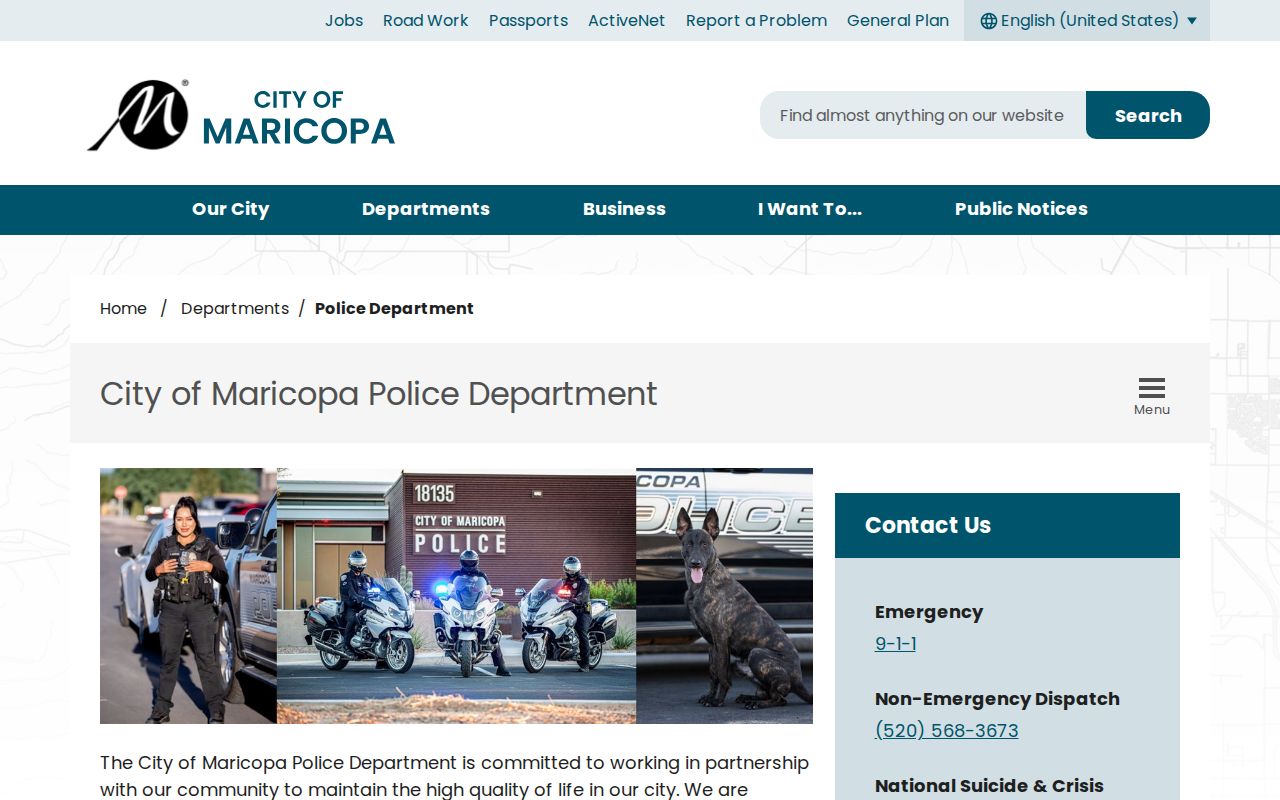 Maricopa Police Department official source for Maricopa recent arrest records