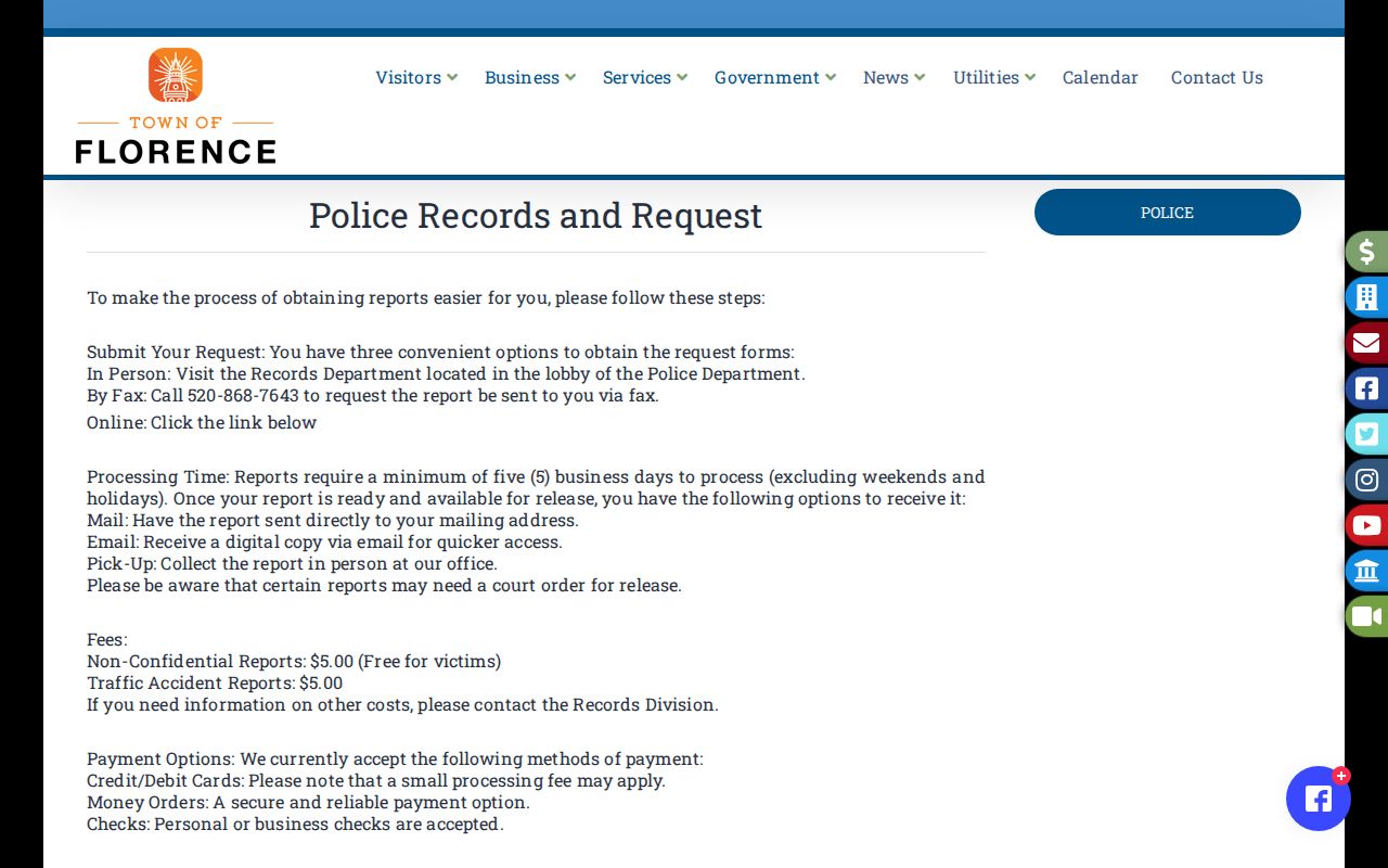 Florence Police Records request methods and processing time